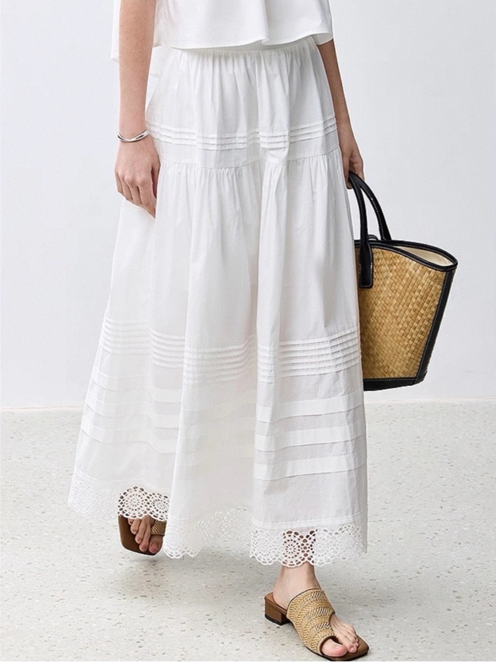 Lily White Cotton Maxi A-Line Skirt with Eyelet Hem - Picture 5 of 14